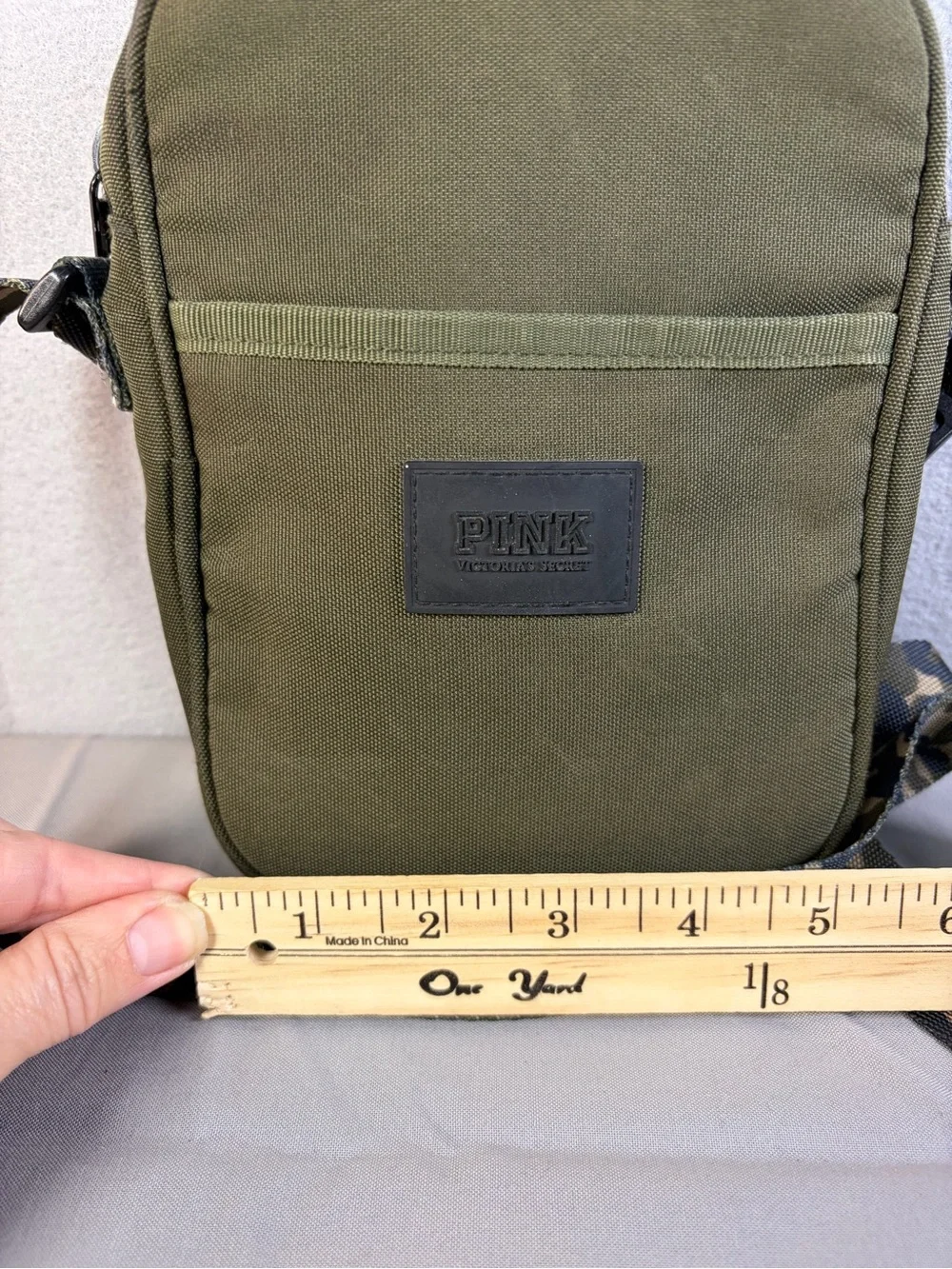 PINK Victoria's Secret Olive Green Messenger Bag with Camo Strap